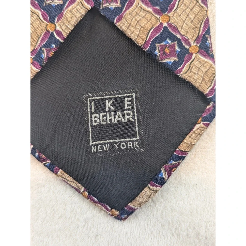 IKE‎ BEHAR NEW YORK Silk Necktie Mens Geometric Pattern Made in Italy